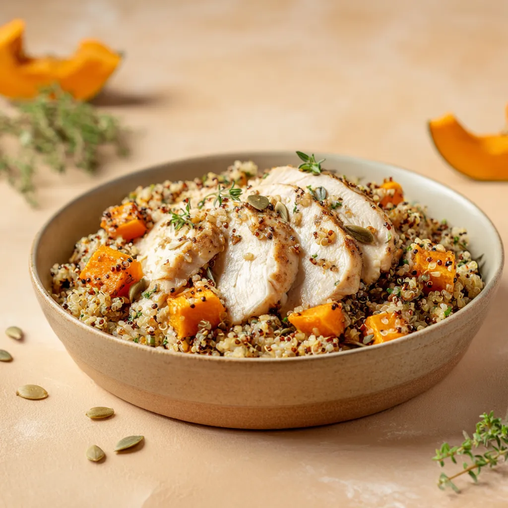 Emincé de dinde roti, Poêlée de quinoa au potiron