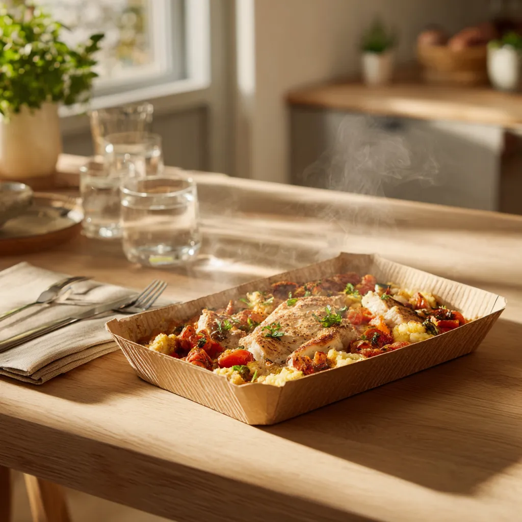 [5555] Escalope de poulet façon Saltimbocca, semoule à la tomate