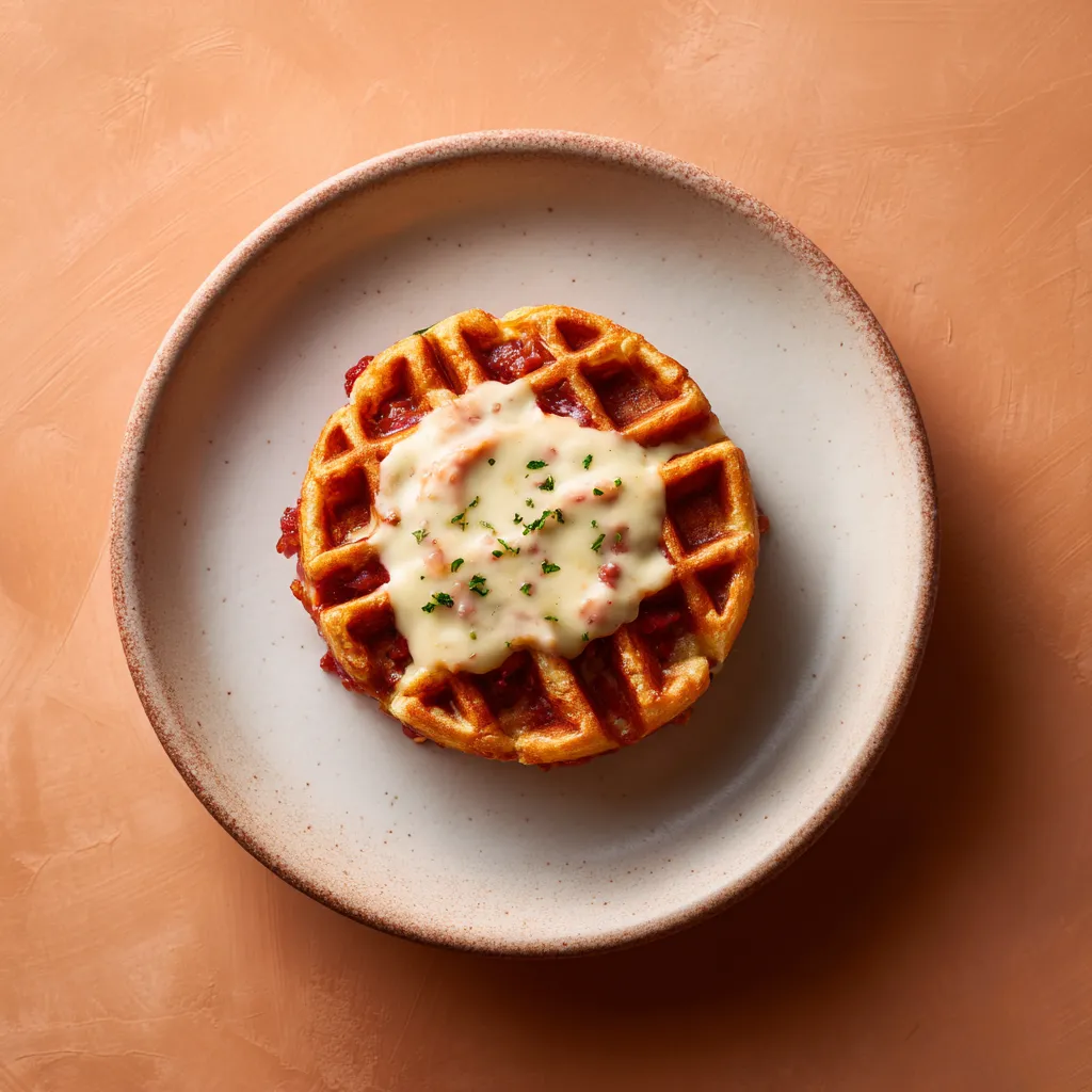 Gaufre au chorizo et fromage à raclette crème légère à la tomate