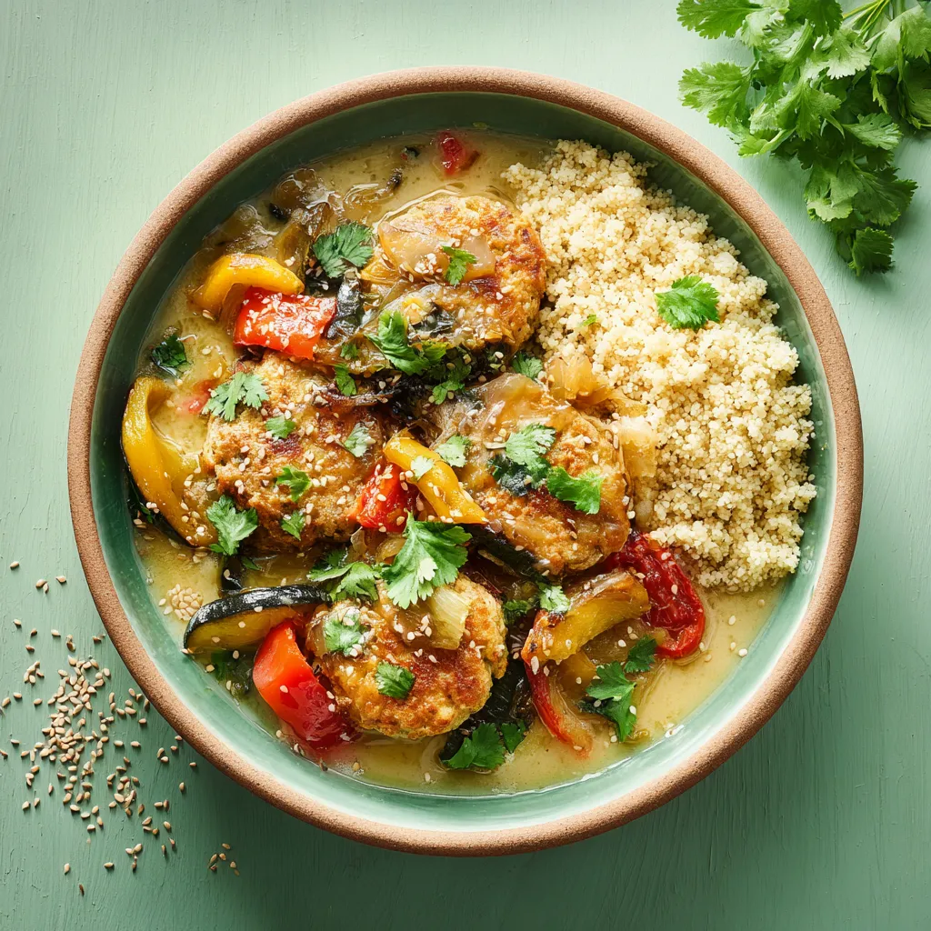 [5566] Mijoté de galette de blé au citron, semoule aux légumes et épices