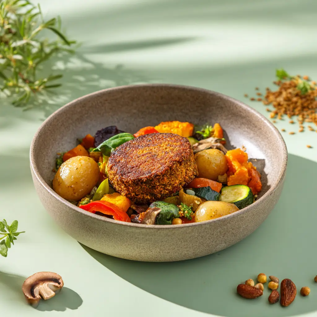 [7333] Pané de blé au miel, gnocchis de pomme de terre et légumes du soleil (pois gourmand, poivron, carotte et courgette)