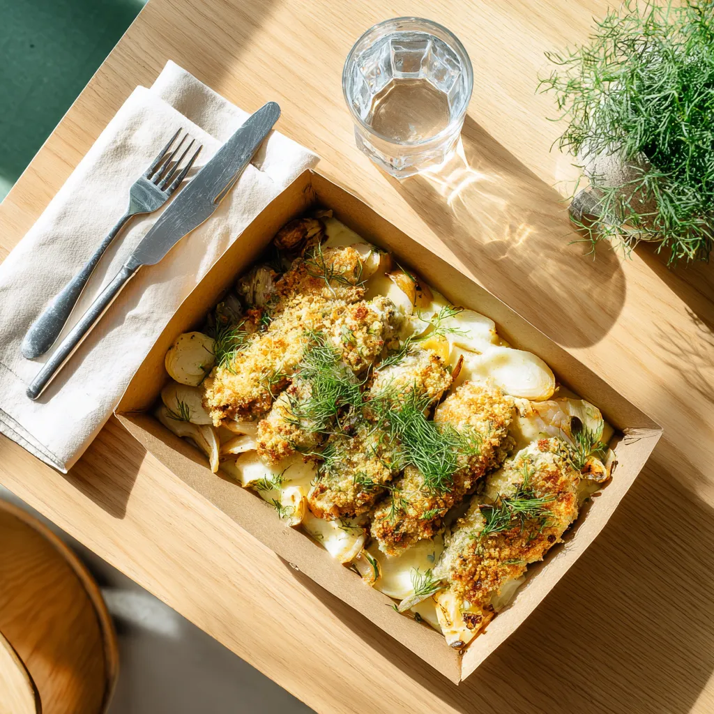 [7134] Pannequet forestier au poulet, fondue de poireau et salsifis