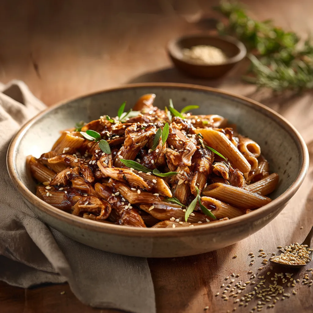 [4601] Penne à la farine de blé noir, dinde, miel et sésame