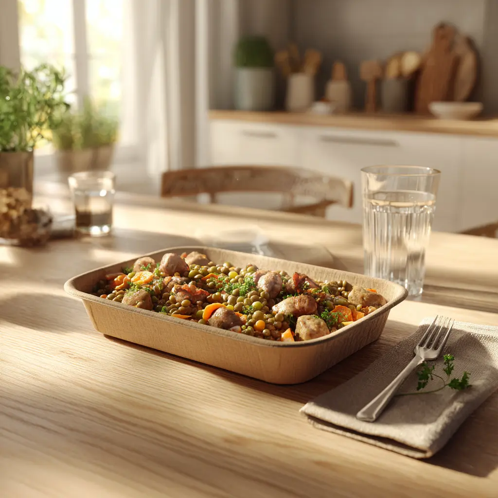 Saucisse fumée aux lentilles vertes carottes et lardons