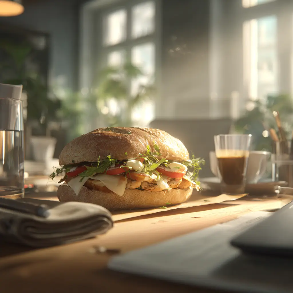 Pique -Mie "Caesar" (pain bagel, poulet, œuf,  salade, tomates, parmesan, sauce caesar)