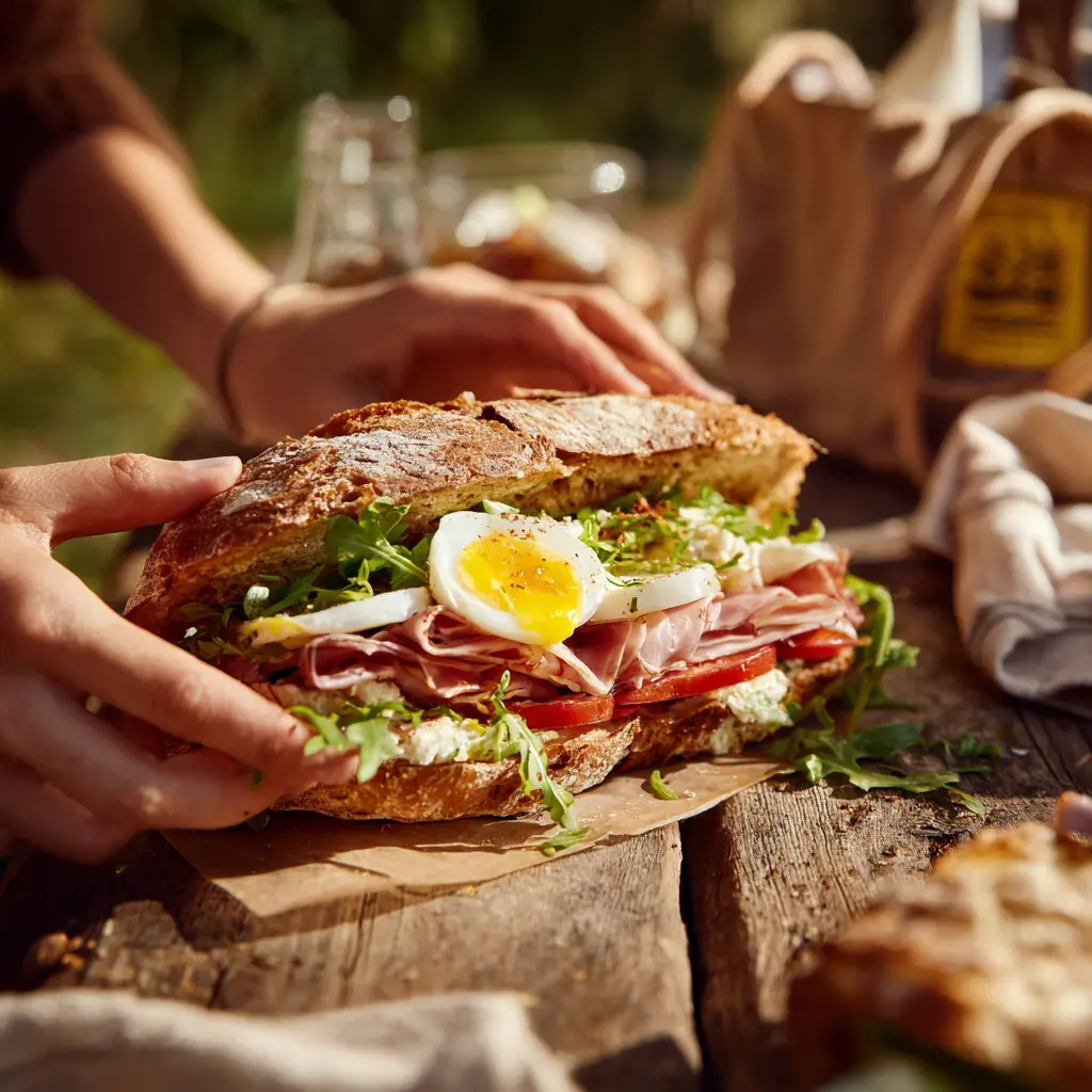 Pique -Mie "Le Complet Jambon" (baguette sandwich, jambon, oeuf dur, tomate, salade, mayonnaise)