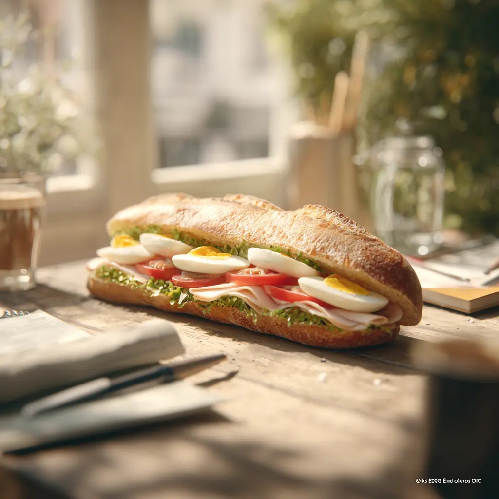 Pique -Mie "Le Complet Poulet" (baguette sandwich, poulet, oeuf dur, tomate, salade, mayonnaise)