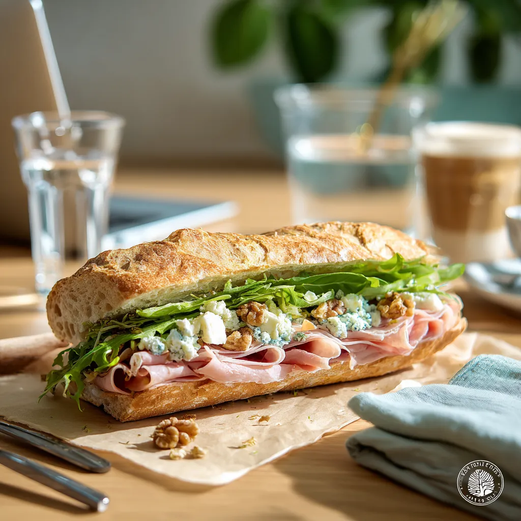 Pique -Mie "Périgourdin" (pain cereales, jambon de pays, salade, fromage bleu, confit d'oignon, noix)