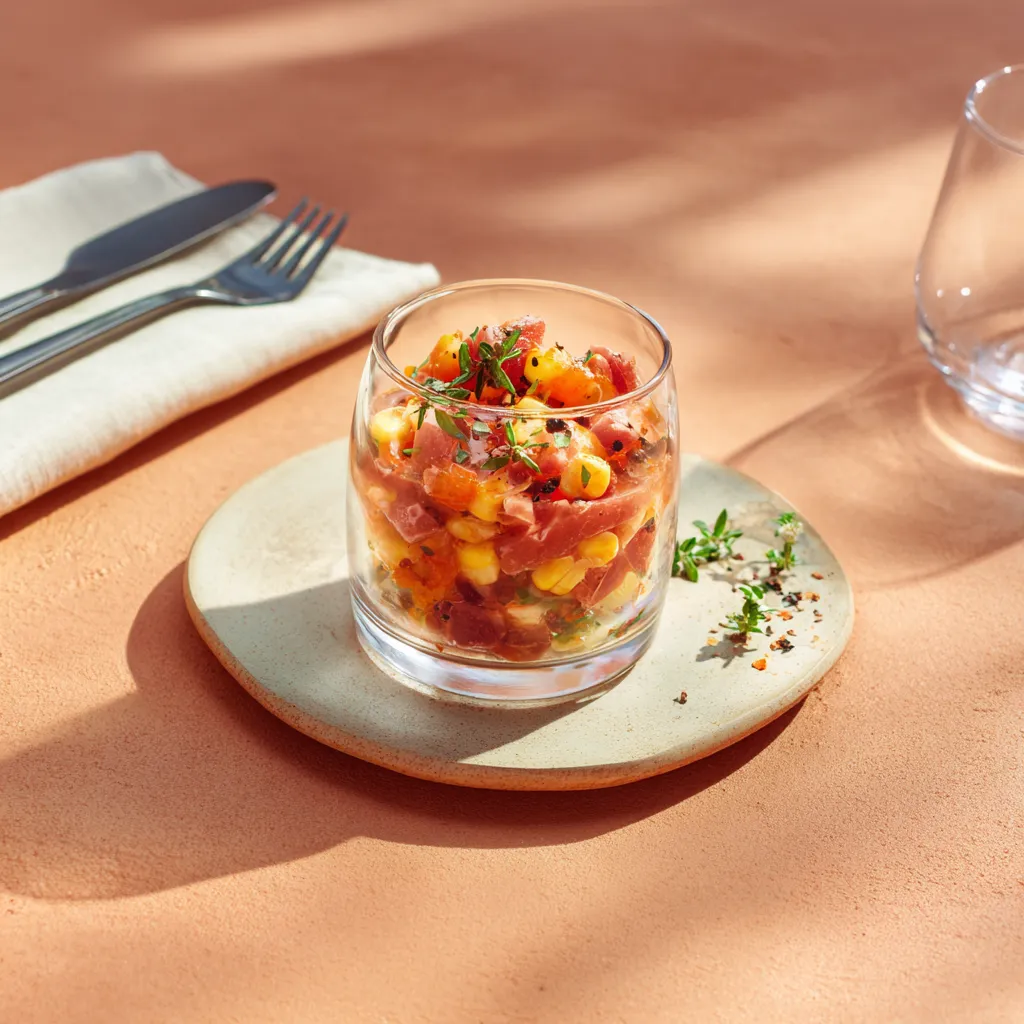 Verrine mexicaine (haricots rouges,riz, maïs, poivrons, épices)